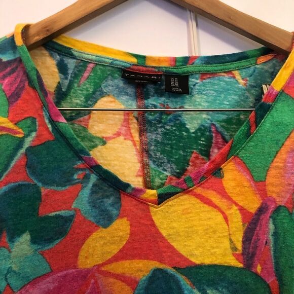 Tahari Women’s Tropical 100% Linen Shirt Cap Sleeves 1X Resort Vacation Tee - Picture 3 of 7